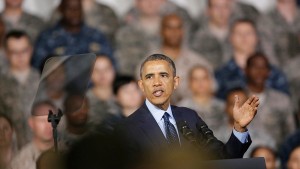 U.S. President Obama addresses U.S. military personnel at U.S. military base Yongsan Garrison in Seoul